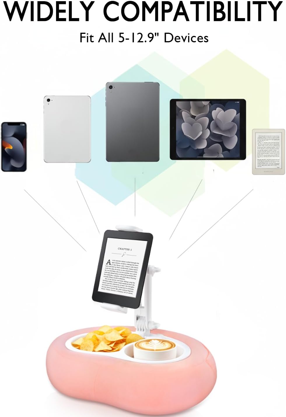 Ultimate Tablet Pillow Stand - Versatile 360° Rotating Holder for All Your Devices - Soft Plush Fabric with Detachable Snack Bowl - Perfect for Relaxing in Bed or On-the-Go - Stylish Pink Design
