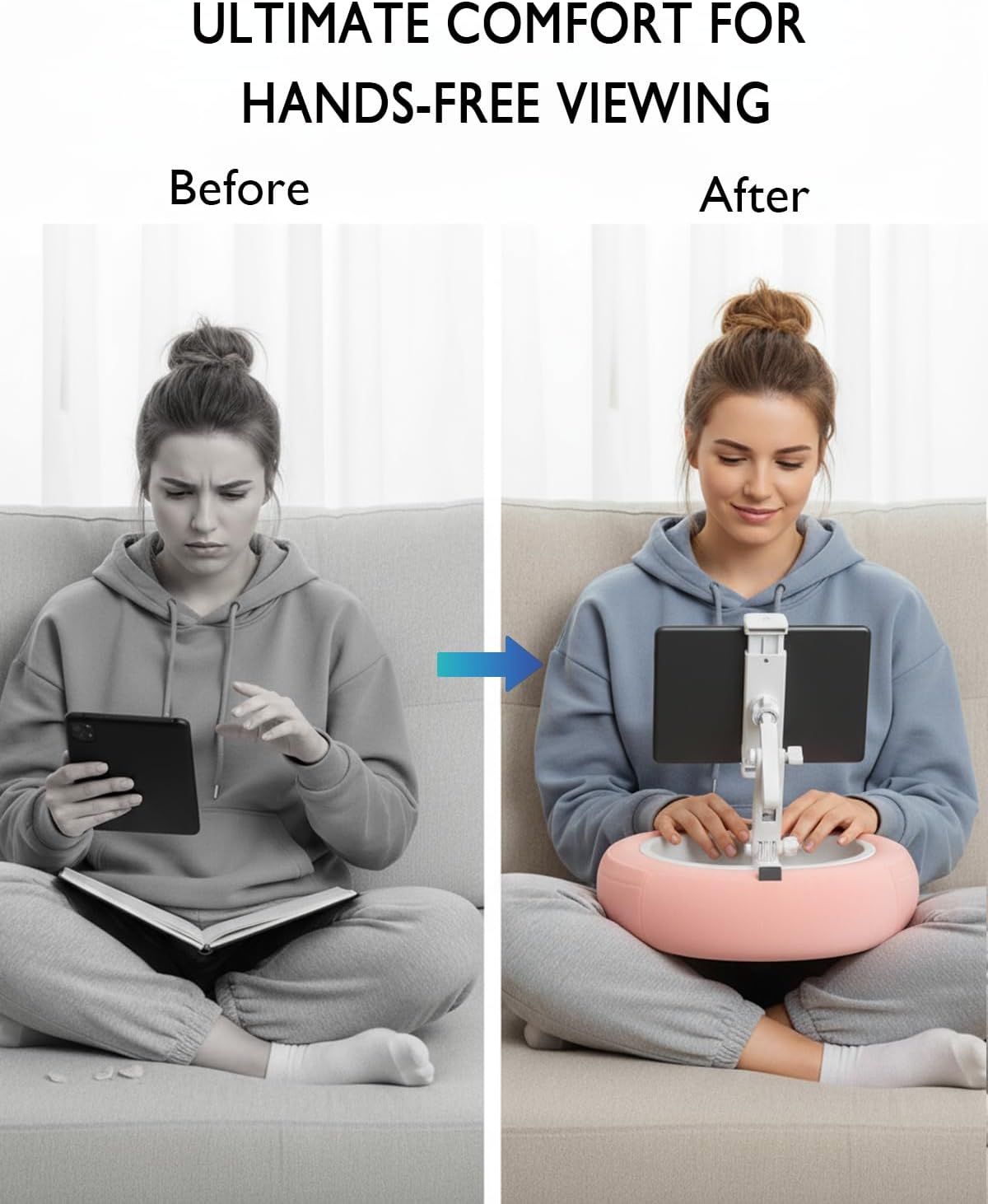 Ultimate Tablet Pillow Stand - Versatile 360° Rotating Holder for All Your Devices - Soft Plush Fabric with Detachable Snack Bowl - Perfect for Relaxing in Bed or On-the-Go - Stylish Pink Design