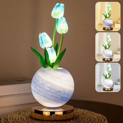 Enchanting Tulip Table Lamp - Rechargeable Cordless Touch Dimming LED Night Light for a Romantic Ambiance - Perfect Gift for Women and Moms (Pink)