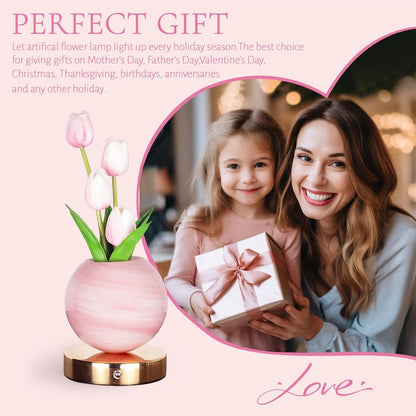 Enchanting Tulip Table Lamp - Rechargeable Cordless Touch Dimming LED Night Light for a Romantic Ambiance - Perfect Gift for Women and Moms (Pink)