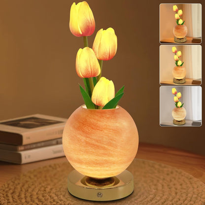 Enchanting Tulip Table Lamp - Rechargeable Cordless Touch Dimming LED Night Light for a Romantic Ambiance - Perfect Gift for Women and Moms (Pink)