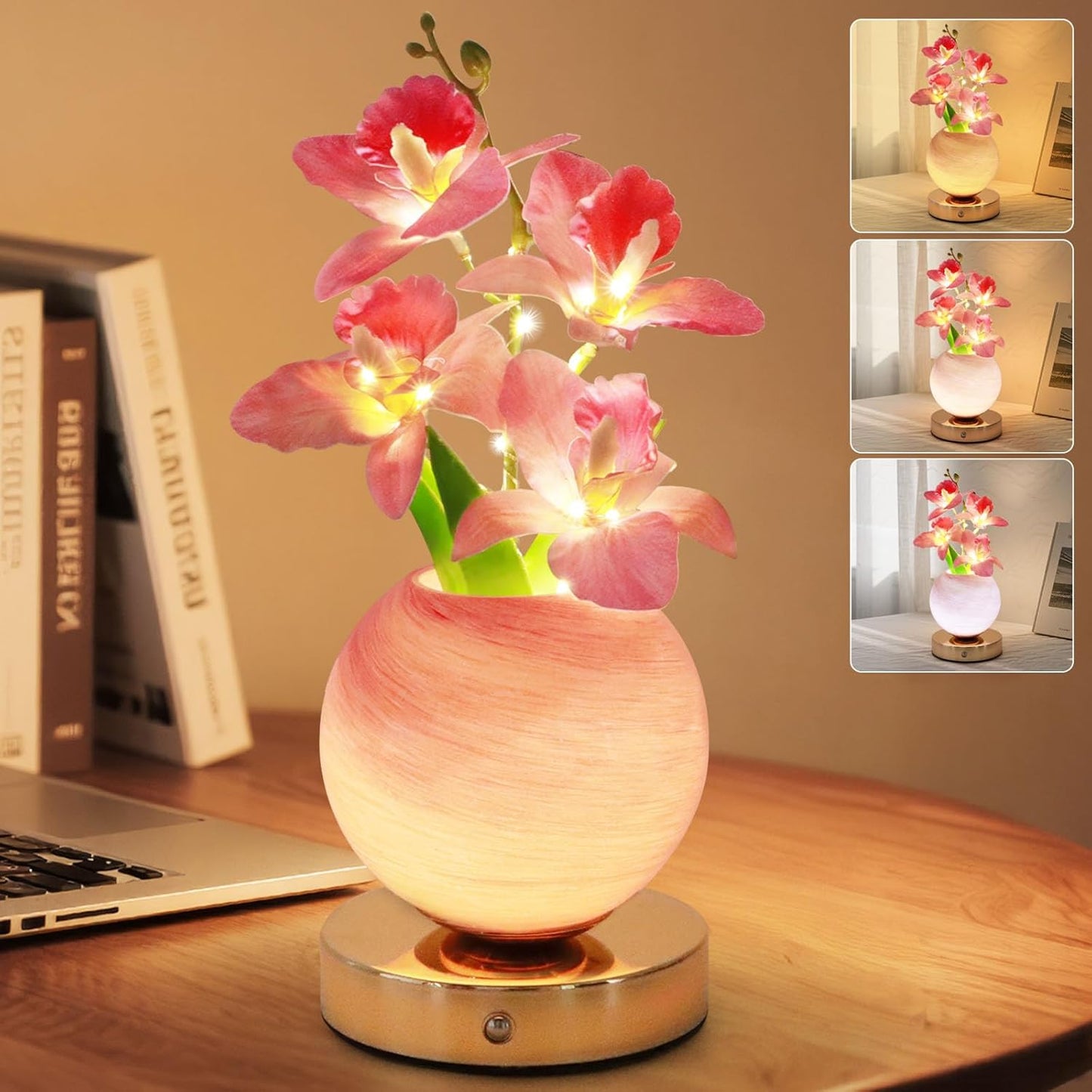 Enchanting Tulip Table Lamp - Rechargeable Cordless Touch Dimming LED Night Light for a Romantic Ambiance - Perfect Gift for Women and Moms (Pink)