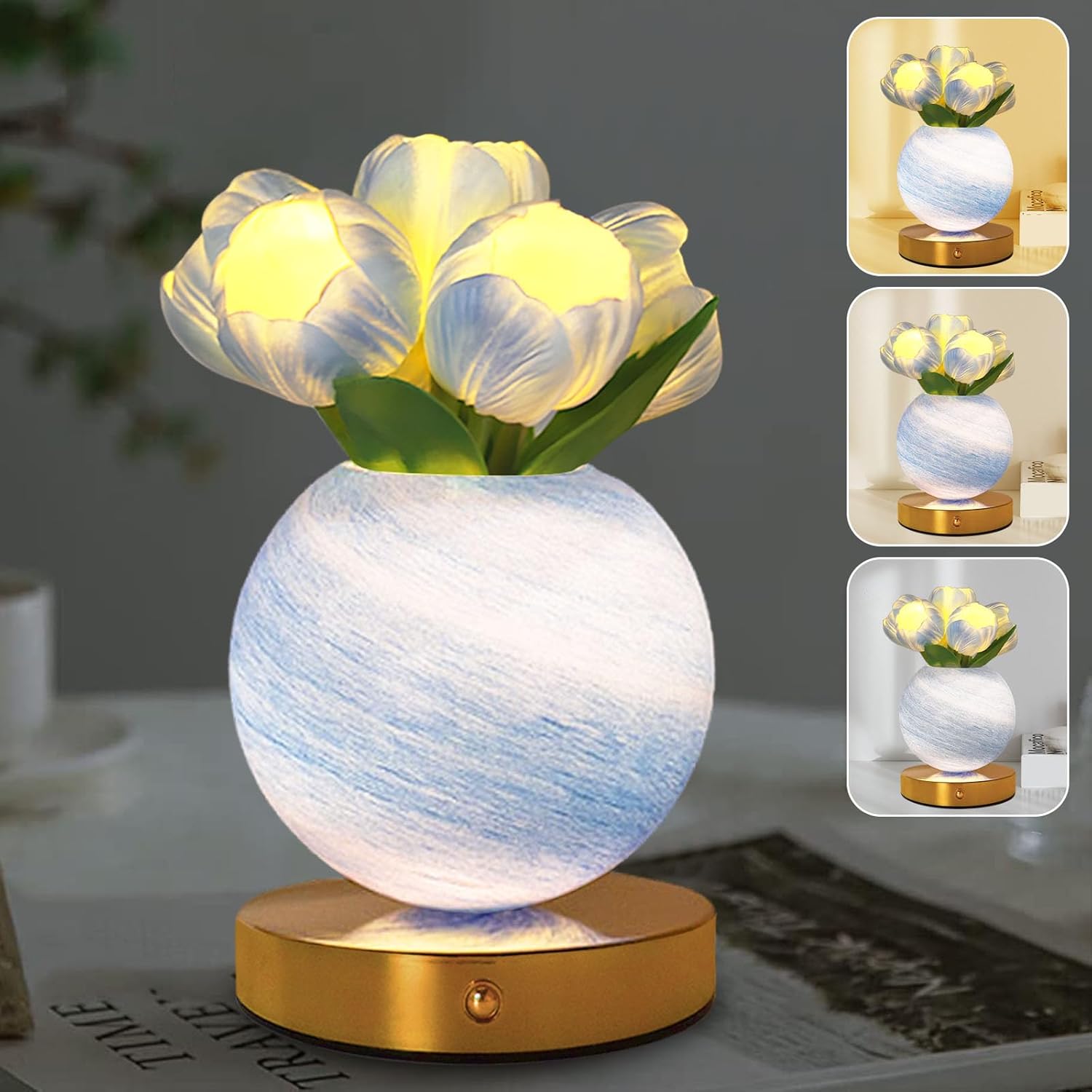 Enchanting Tulip Table Lamp - Rechargeable Cordless Touch Dimming LED Night Light for a Romantic Ambiance - Perfect Gift for Women and Moms (Pink)