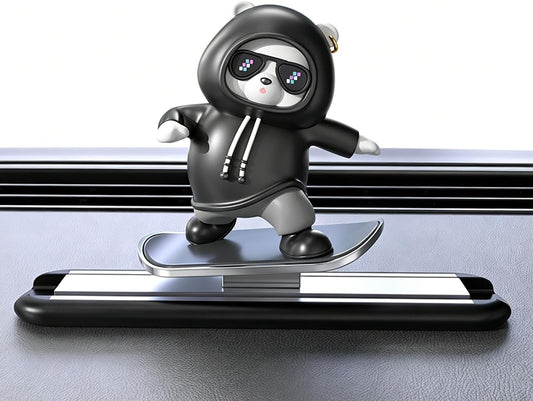 Add Fun and Flair to Your Ride with the Skateboarding Bear Car Dashboard Ornament - Perfect Accessory for Men and Women!