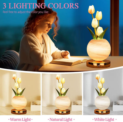 Enchanting Tulip Table Lamp - Rechargeable Cordless Touch Dimming LED Night Light for a Romantic Ambiance - Perfect Gift for Women and Moms (Pink)