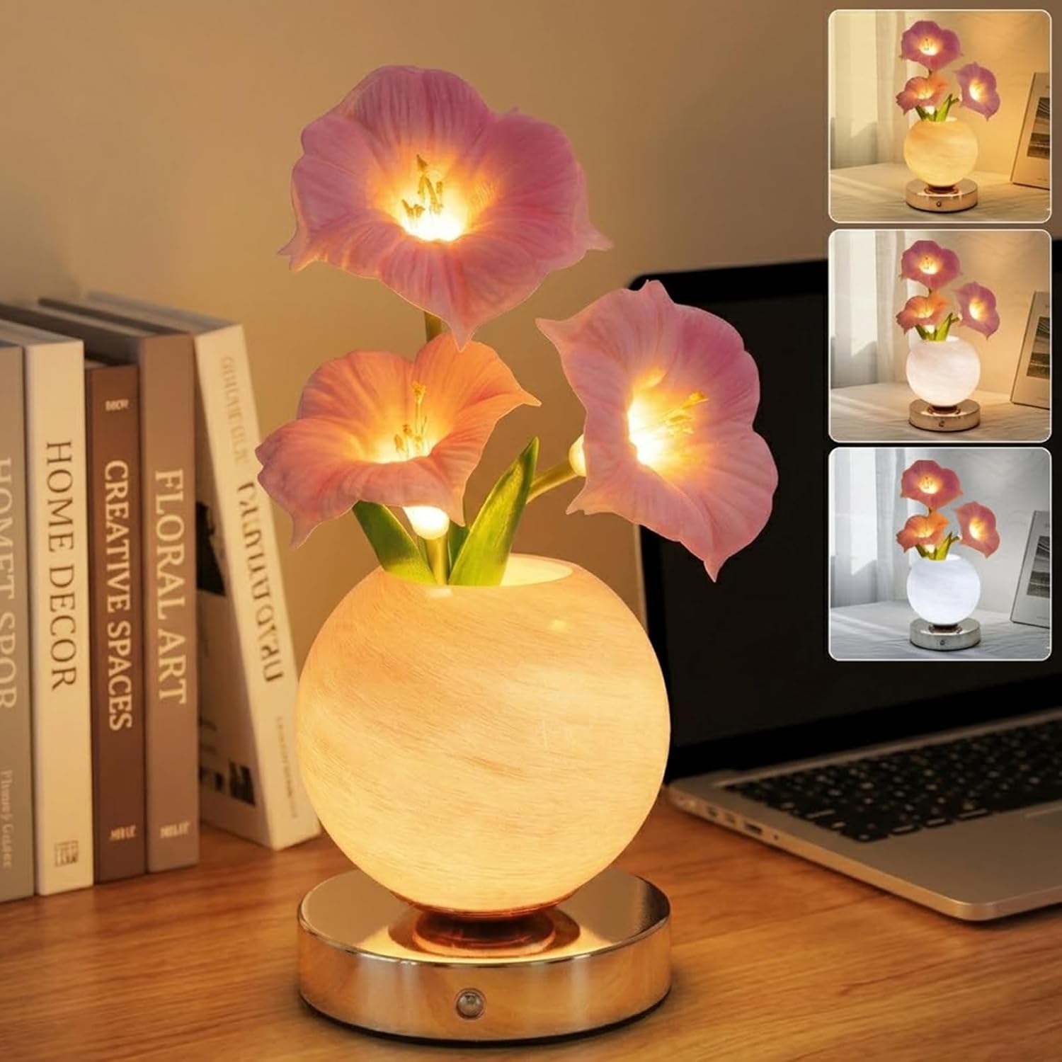 Enchanting Tulip Table Lamp - Rechargeable Cordless Touch Dimming LED Night Light for a Romantic Ambiance - Perfect Gift for Women and Moms (Pink)