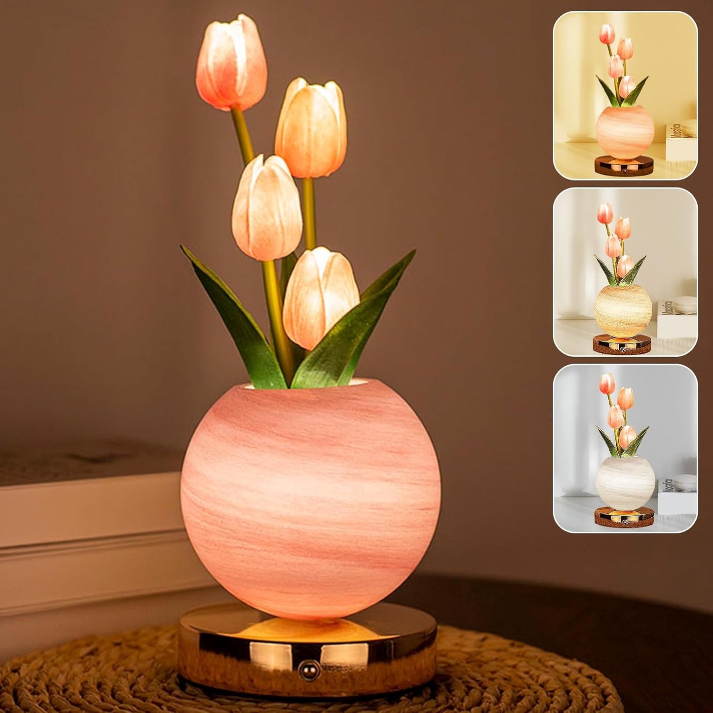 Enchanting Tulip Table Lamp - Rechargeable Cordless Touch Dimming LED Night Light for a Romantic Ambiance - Perfect Gift for Women and Moms (Pink)