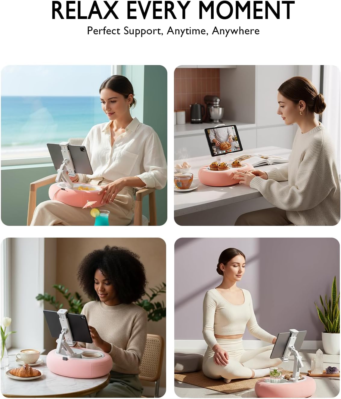 Ultimate Tablet Pillow Stand - Versatile 360° Rotating Holder for All Your Devices - Soft Plush Fabric with Detachable Snack Bowl - Perfect for Relaxing in Bed or On-the-Go - Stylish Pink Design