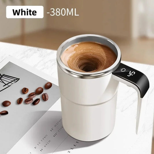 380ML Electric Self-Stirring Coffee Mug - USB Rechargeable, Waterproof with Digital Temperature Display